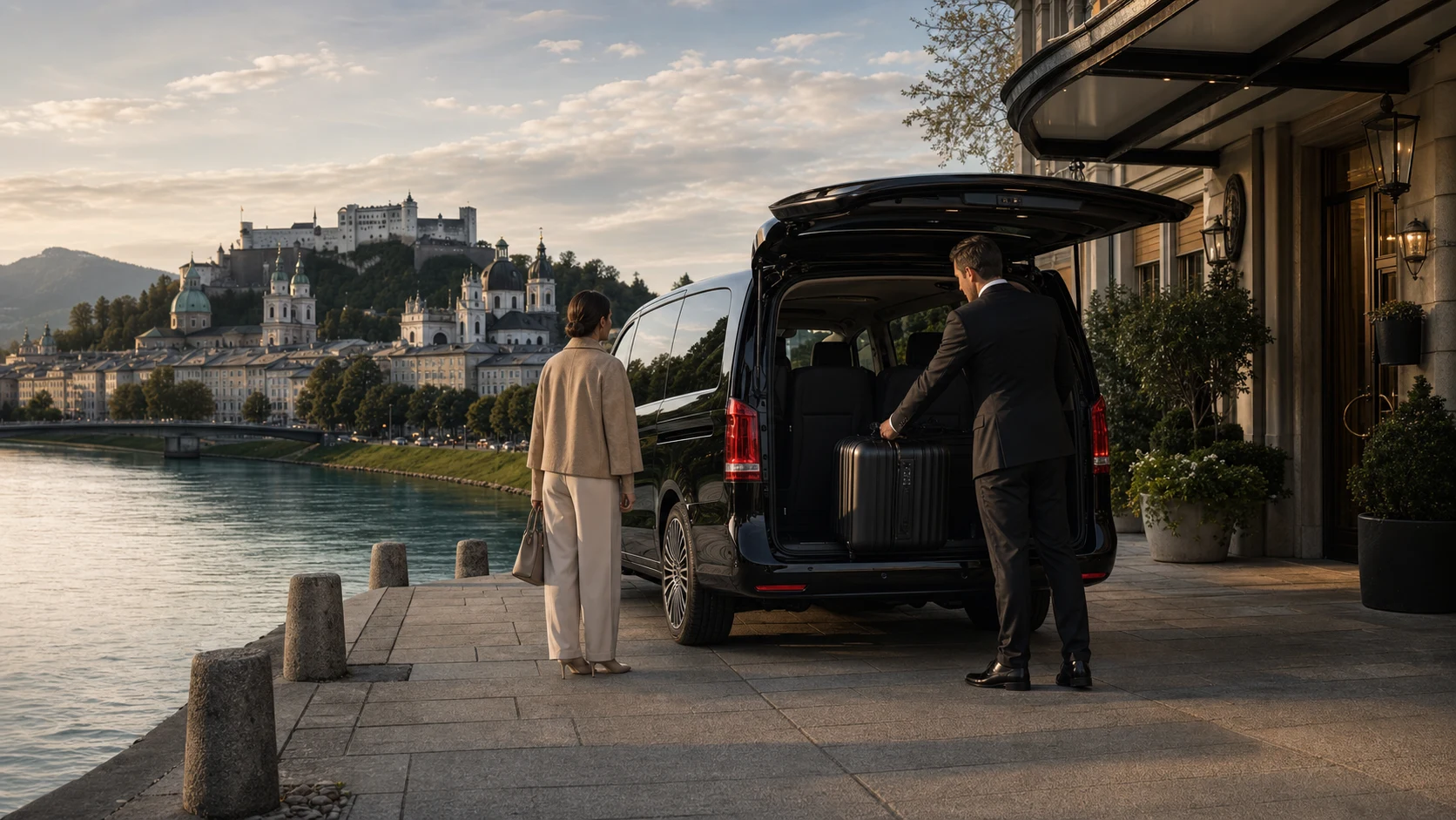 Munich Airport To Salzburg Transfer: Chauffeur, van, luggage and discreet Salzburg driveway.